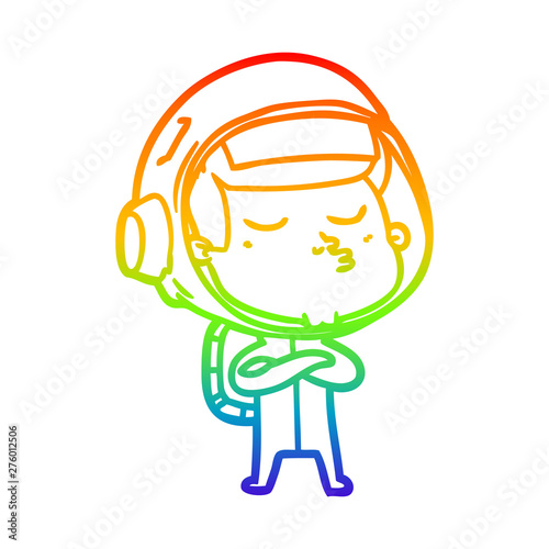 rainbow gradient line drawing cartoon confident astronaut