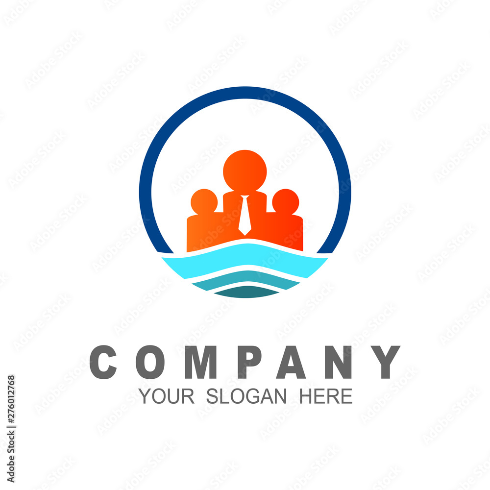 Logo 3 human silhouette in a circular shape + wave and water Logo 3 human silhouette in a circular shape + wave and water