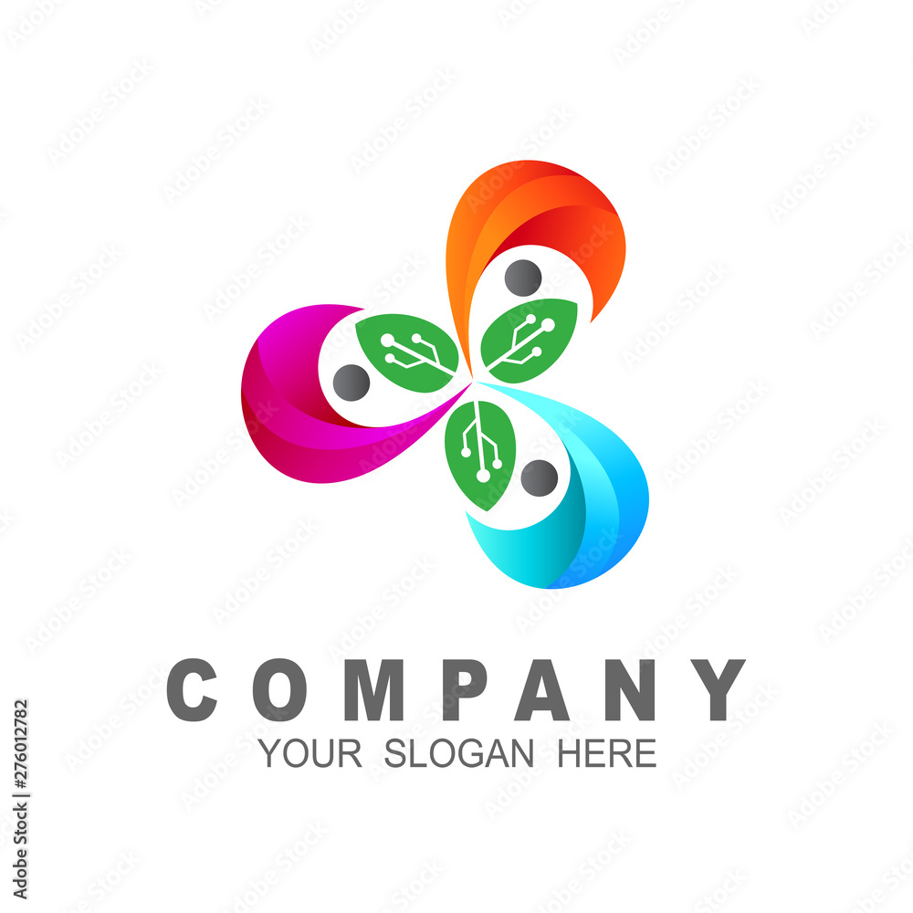 Obraz premium Leaf green nature logo and symbol template vector, human design vector