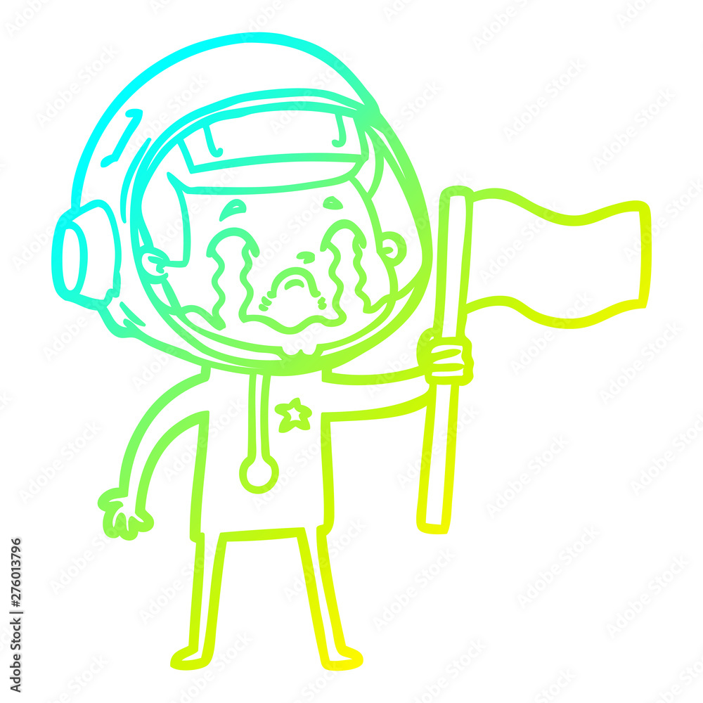 cold gradient line drawing cartoon crying astronaut