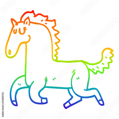 rainbow gradient line drawing cartoon running horse