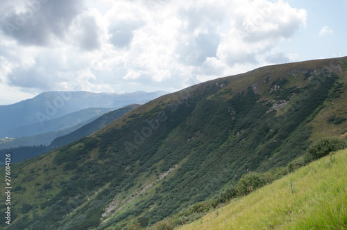 Panoramic view on way to Hoverla  Carpathian mountains  Ukraine. Horizontal outdoors shot