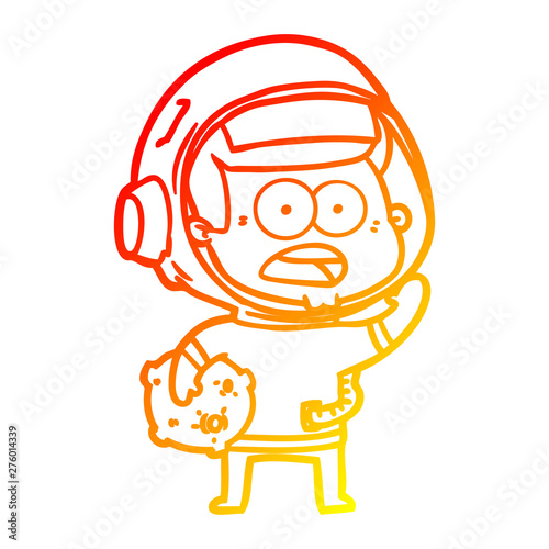 warm gradient line drawing cartoon surprised astronaut holding moon rock