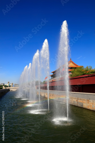 Tiananmen city building and fountain in Beijing