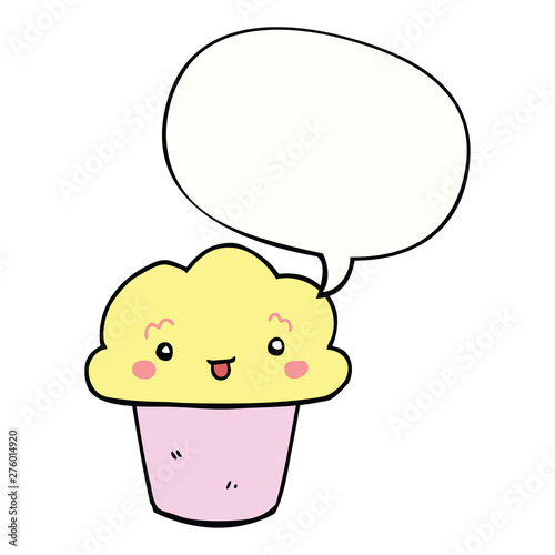 cartoon cupcake and face and speech bubble