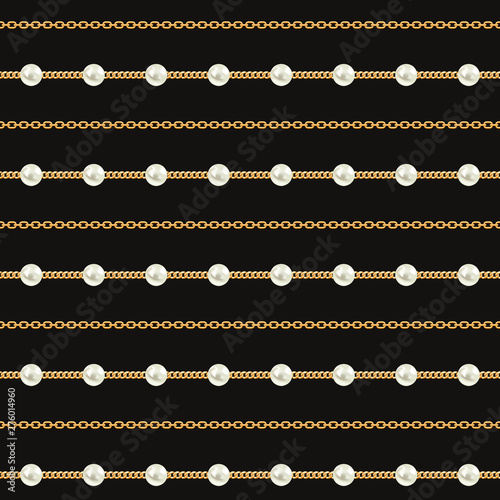 Seamless pattern of Gold chain lines on black background. Vector illustration