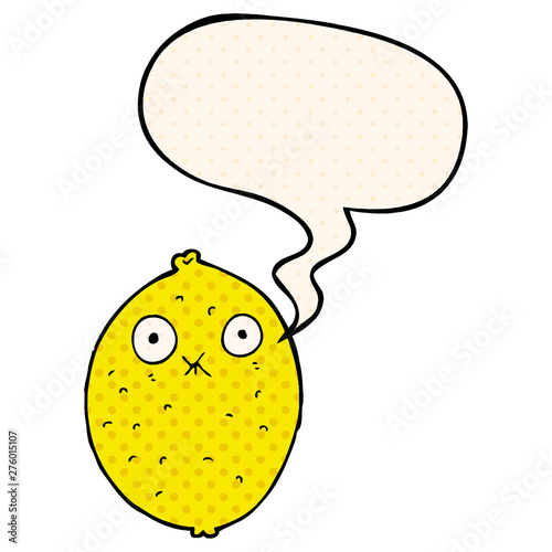 cartoon bitter lemon and speech bubble in comic book style