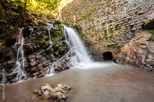 Karasu mineral river waterfall, Sakarya, Turkey (Turkish Karasu Maden Deresi Selalesi, Sakarya, Turkiye) photo