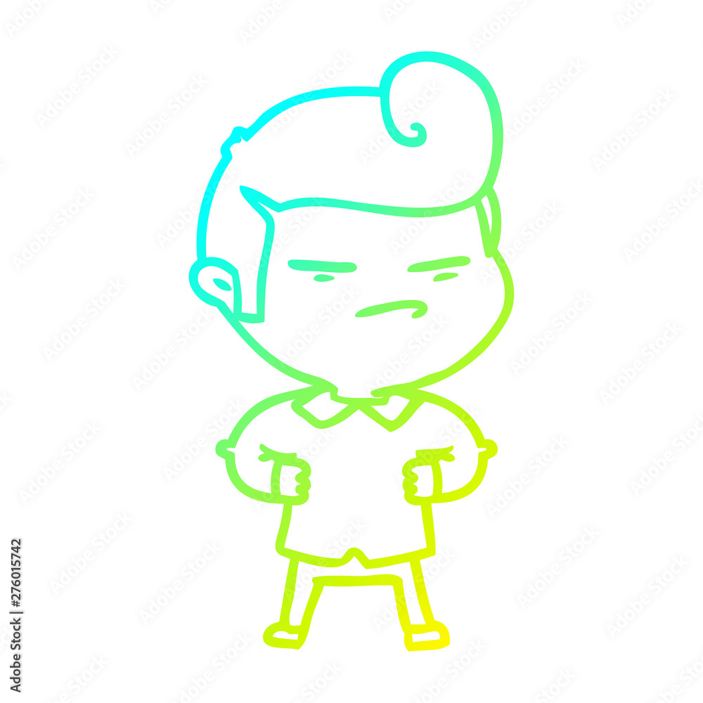 cold gradient line drawing cartoon cool guy with fashion hair cut