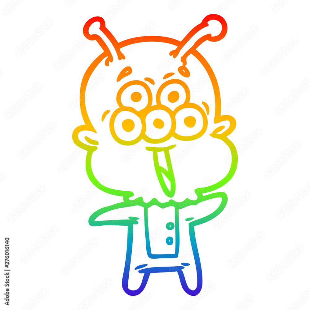 rainbow gradient line drawing happy cartoon alien rainbow gradient line drawing happy cartoon alien