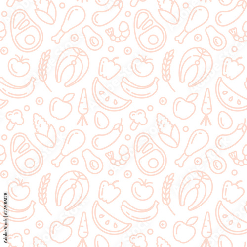 Seamless pattern with food. Linear style vector ilustration