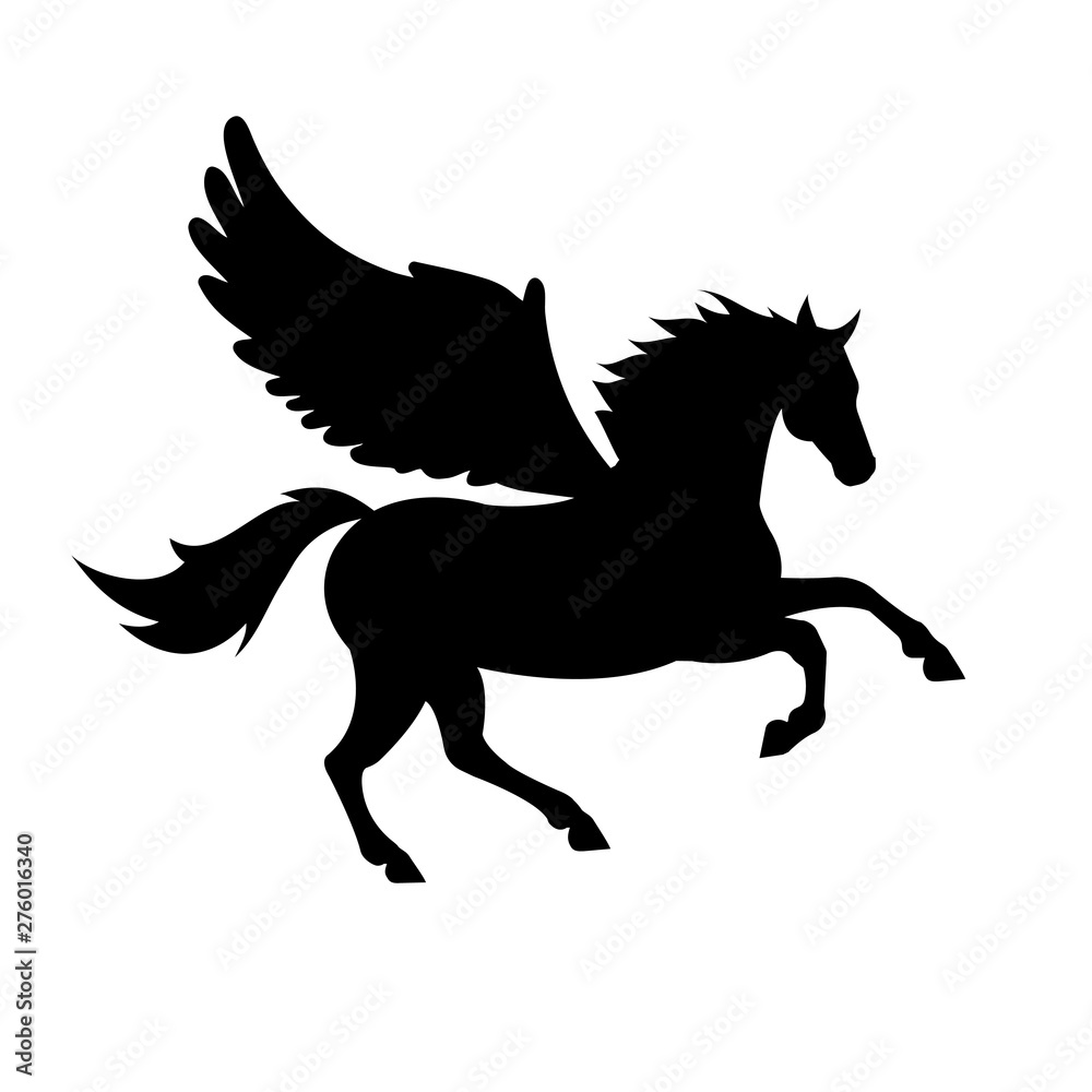 Vector black silhouette of pegasus horse with wings isolated on white background Vector black silhouette of pegasus horse with wings isolated on white background