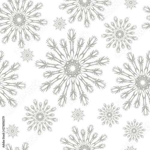 Seamless Christmas vector pattern with gray snowflakes on a white