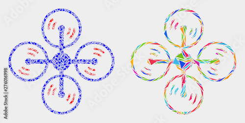 Air copter mosaic icon of triangle items which have various sizes and shapes and colors. Geometric abstract vector illustration of air copter.