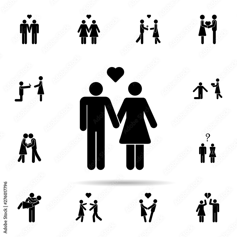 Couple holding hands and heart icon. Universal set of people in love for website design and development, app development Couple holding hands and heart icon. Universal set of people in love for website design and development, app development