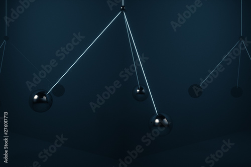 Metal balls swing in the air without colliding with each other. 3d illustration