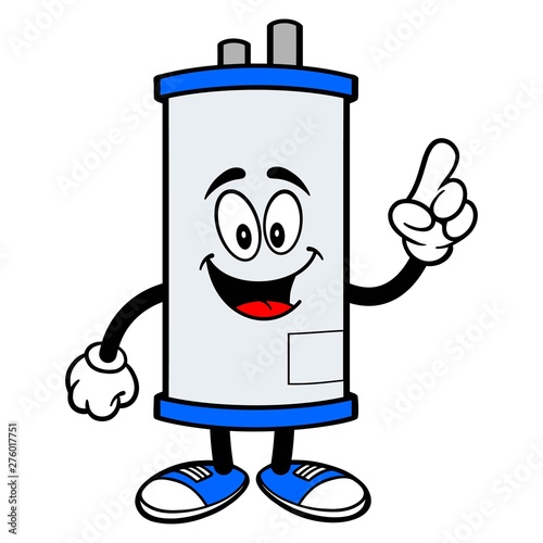 Water Heater Pointing - A cartoon illustration of a Water Heater Mascot pointing.
