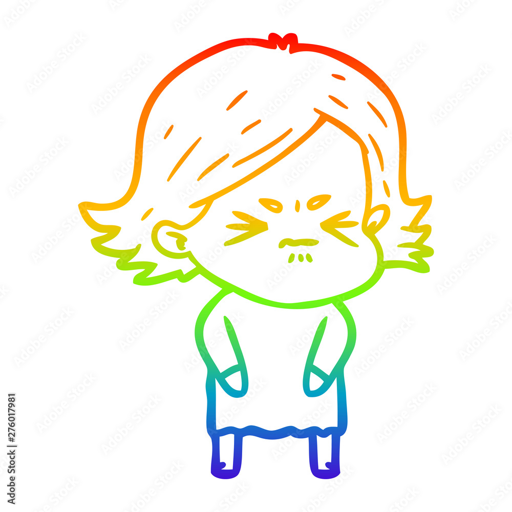 rainbow gradient line drawing cartoon angry girl rainbow gradient line drawing cartoon angry girl