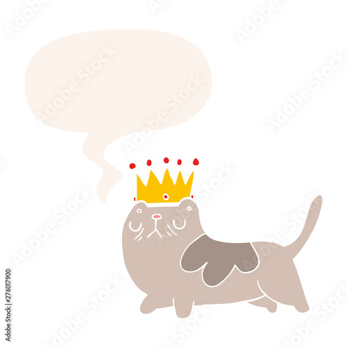 cartoon arrogant cat and speech bubble in retro style
