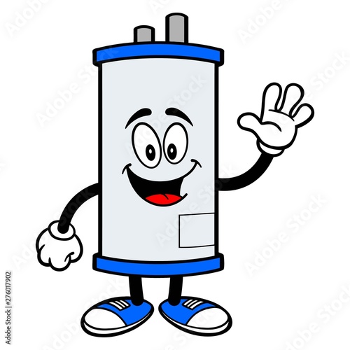 Water Heater Waving - A cartoon illustration of a Water Heater Mascot Waving.