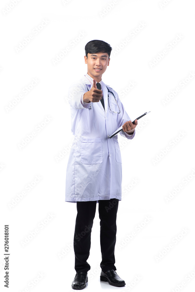 Doctors with doctor's gown coat and heart stethoscope, isolated on white background Doctors with doctor's gown coat and heart stethoscope, isolated on white background