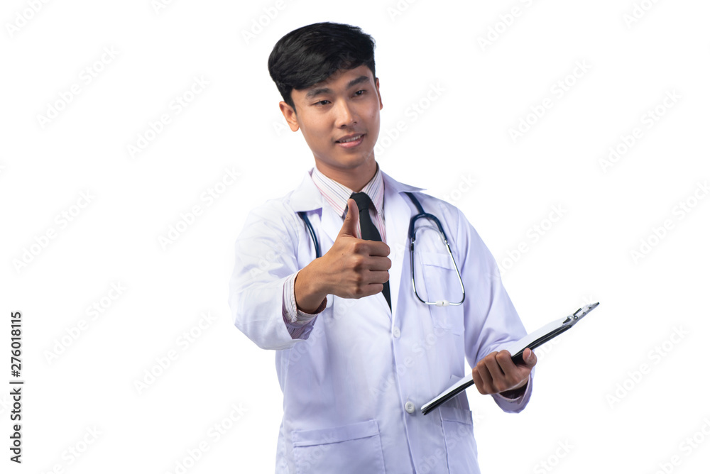 Doctors with doctor's gown coat and heart stethoscope, isolated on white background Doctors with doctor's gown coat and heart stethoscope, isolated on white background