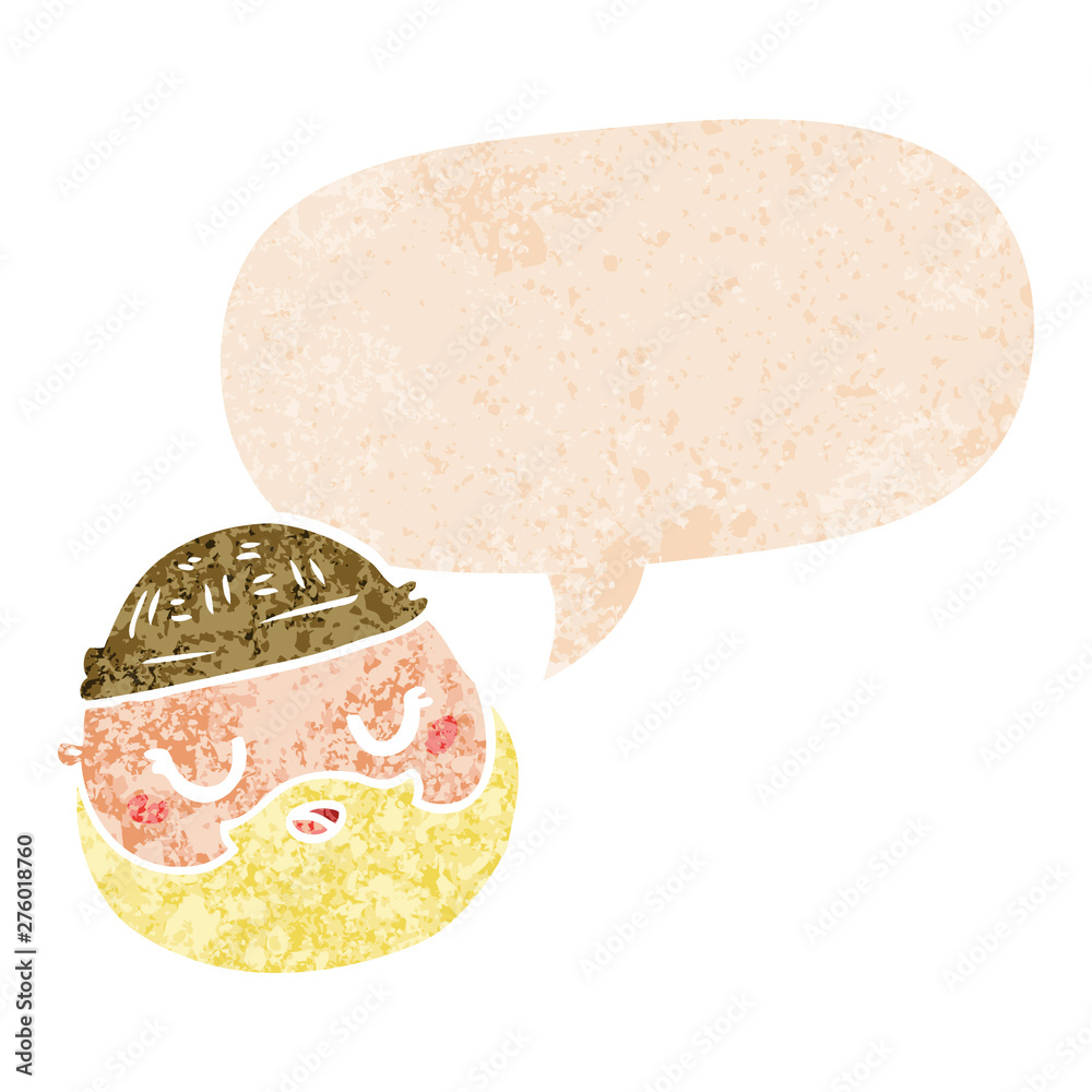 cartoon male face with beard and speech bubble in retro textured style cartoon male face with beard and speech bubble in retro textured style
