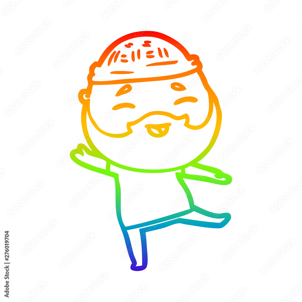 rainbow gradient line drawing cartoon happy bearded man