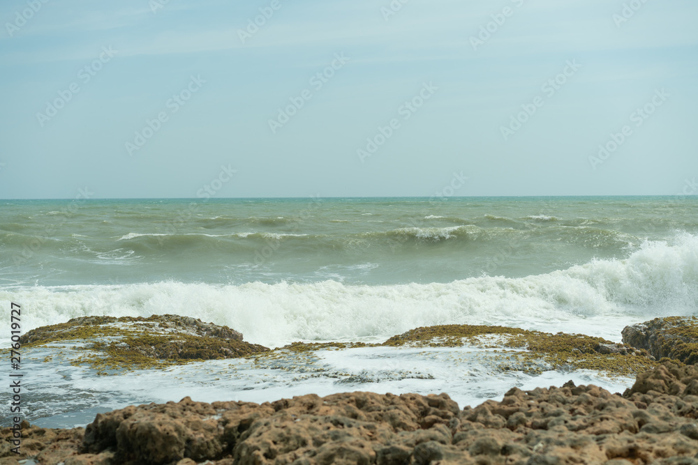 Sun of summer time on sky and sand of beach, landscape