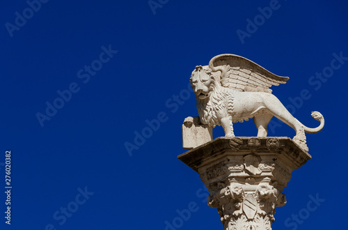 Lion of Saint Mark, symbol of the old Venice Republic. Monument erected in 1473 in Vicenza central square (with copy space)
