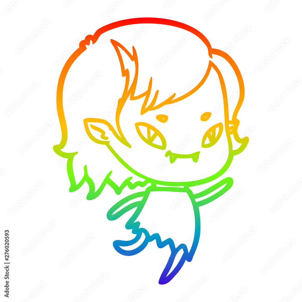 rainbow gradient line drawing cartoon friendly vampire girl running rainbow gradient line drawing cartoon friendly vampire girl running