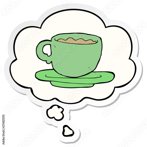 cartoon cup of tea and thought bubble as a printed sticker