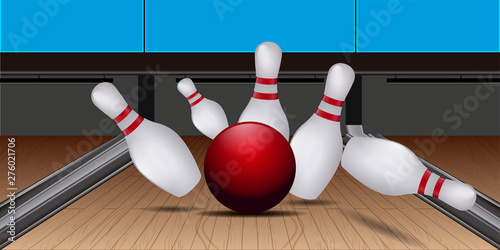 Bowling pins and shoes on a lane - Vector