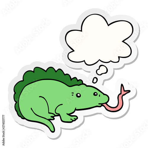 cartoon lizard and thought bubble as a printed sticker