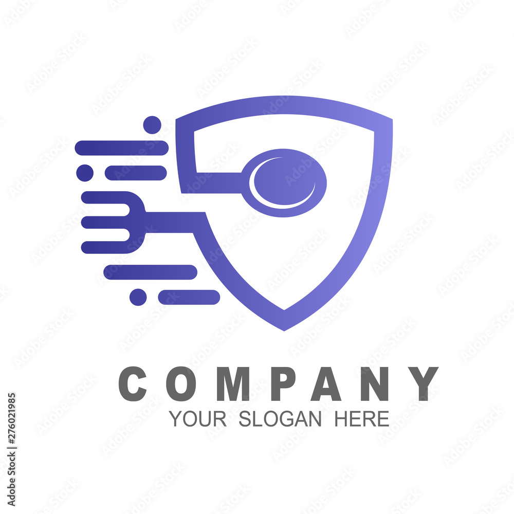 Spoon and fork in shield with line logo template Spoon and fork in shield with line logo template