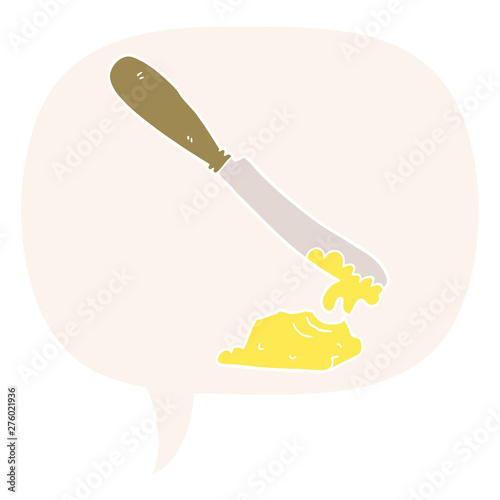 cartoon knife spreading butter and speech bubble in retro style