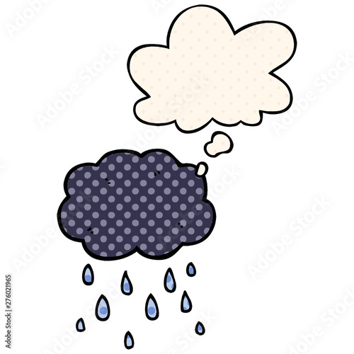cartoon cloud raining and thought bubble in comic book style