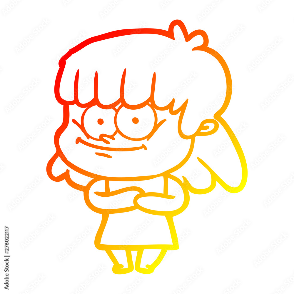 warm gradient line drawing cartoon smiling woman warm gradient line drawing cartoon smiling woman