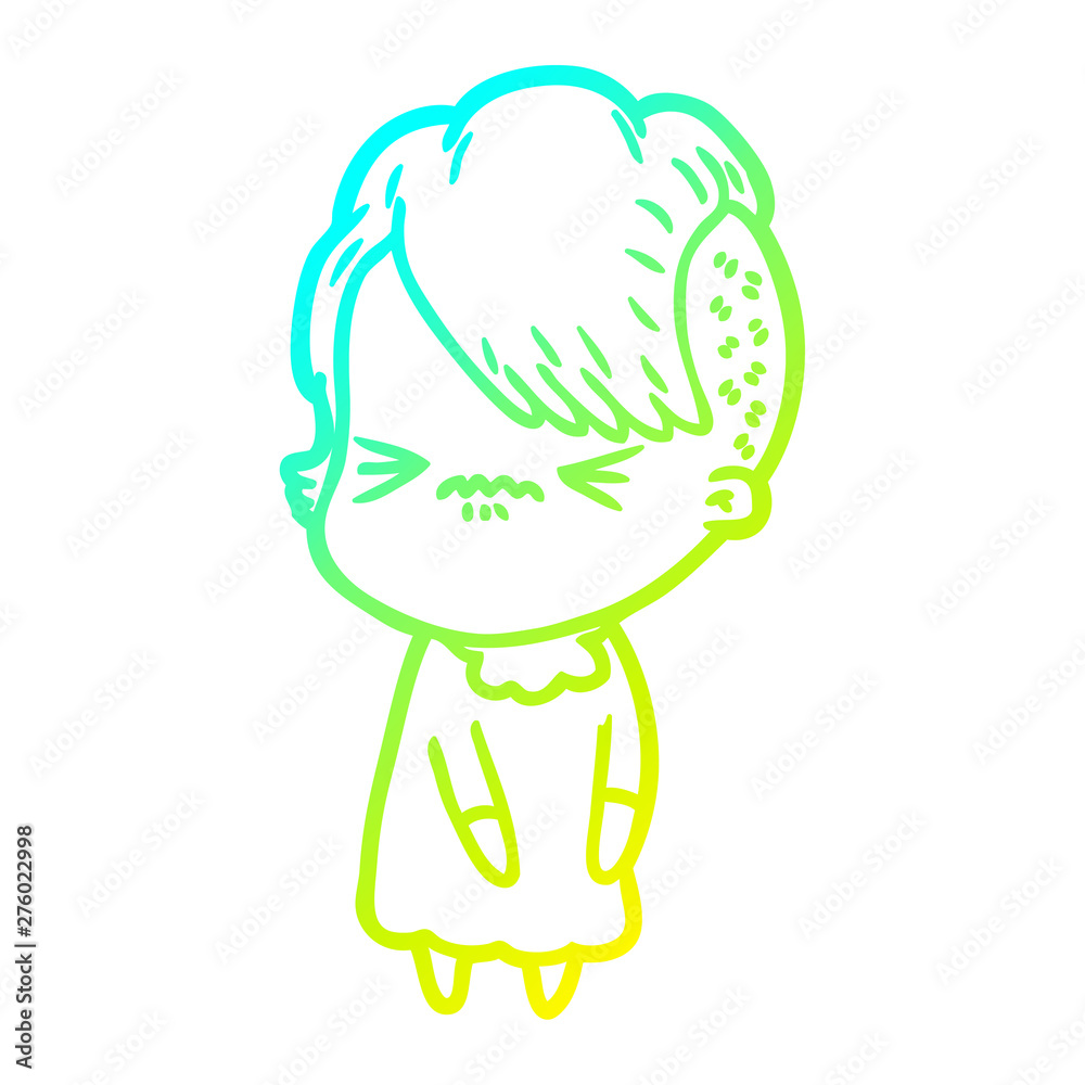 cold gradient line drawing cartoon annoyed hipster girl cold gradient line drawing cartoon annoyed hipster girl