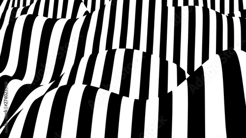 Optical illusion wave. Abstract 3d black and white illusions. Horizontal lines stripes pattern or background with wavy distortion effect. Vector illustration.