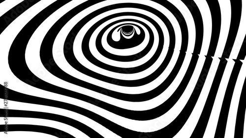 Optical illusion wave. Abstract 3d black and white illusions. Horizontal lines stripes pattern or background with wavy distortion effect. Vector illustration.