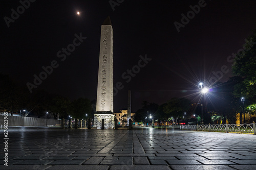 Night view of the Obelisk of Theodosius at Istanbul Old Hippodrome, Turkey