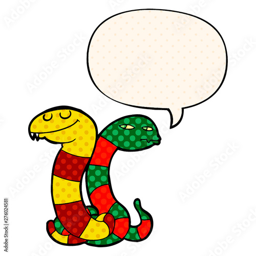 cartoon snakes and speech bubble in comic book style