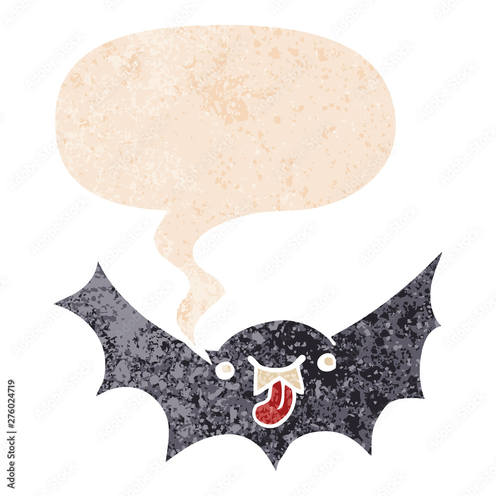 Obraz cartoon vampire bat and speech bubble in retro textured style