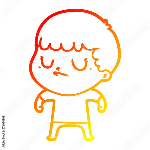 warm gradient line drawing cartoon grumpy boy