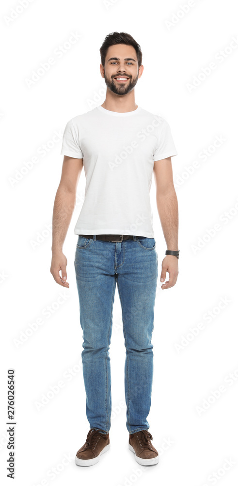 Φωτογραφία Young man in t-shirt on white background. Mock up for design