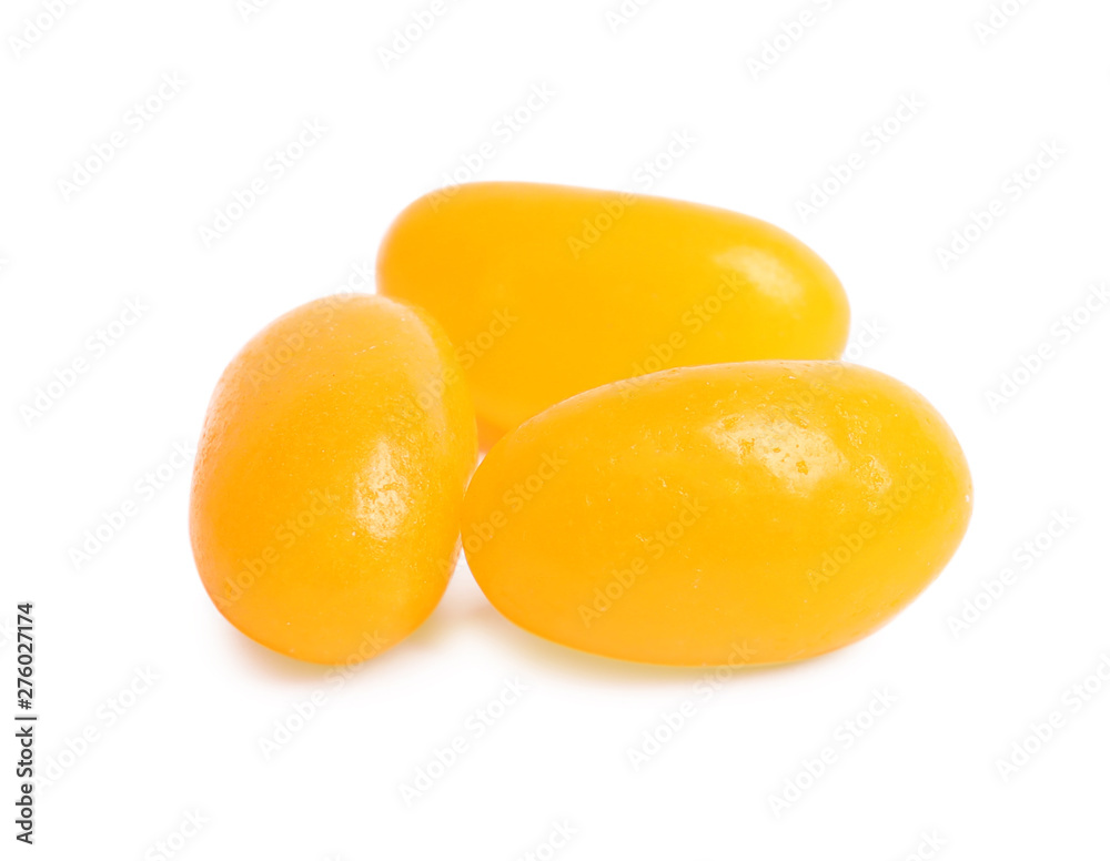 Delicious colorful jelly beans isolated on white Delicious colorful jelly beans isolated on white