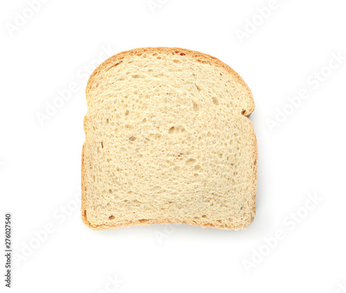 Slice of wheat bread isolated on white, top view