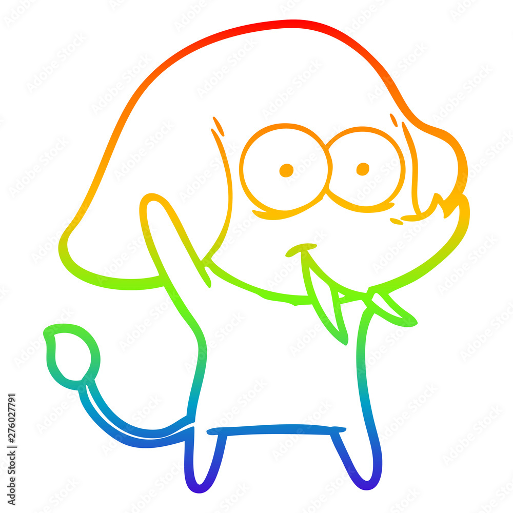 Obraz premium rainbow gradient line drawing happy cartoon elephant