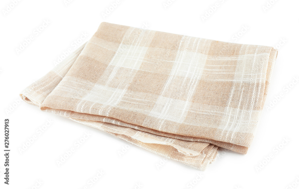 Folded checkered kitchen towel on white background Folded checkered kitchen towel on white background